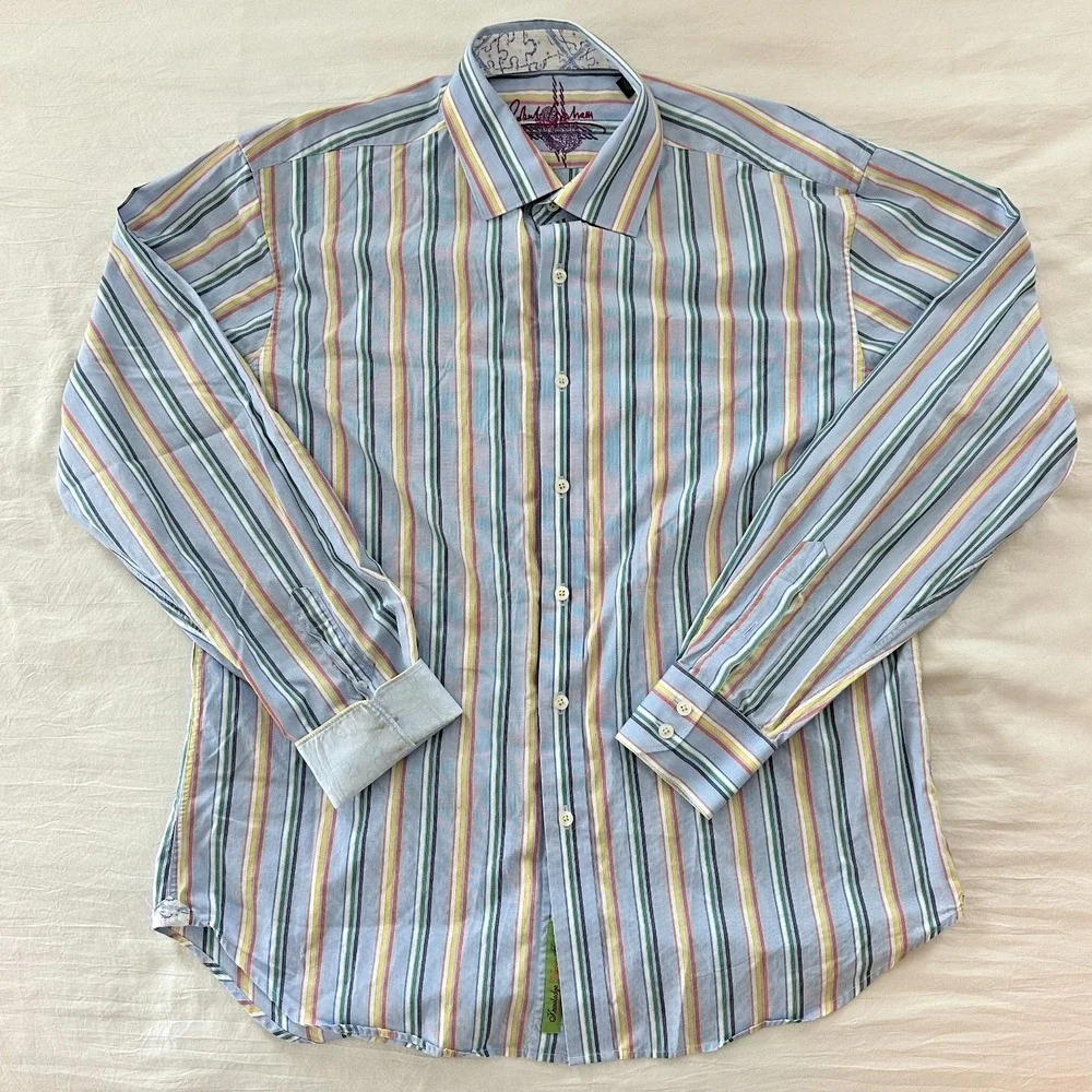 Robert Graham Mens XL Shirt Long Sleeve‎ Flip Cuff  Striped Multicolor Cotton - Picture 3 of 10